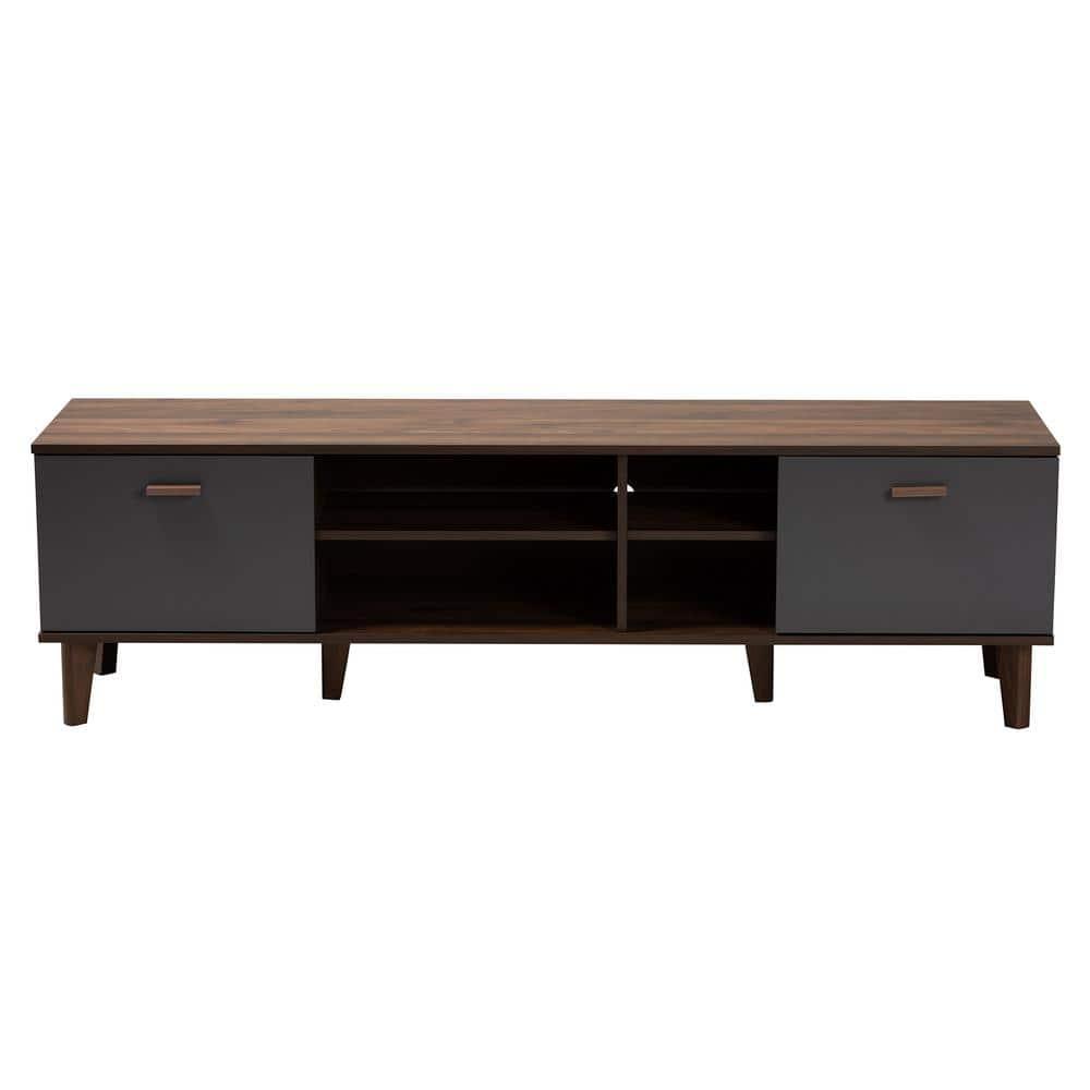 Moina Two-Tone Wood TV Stand for TVs up to 70" Walnut/Gray - Baxton Studio