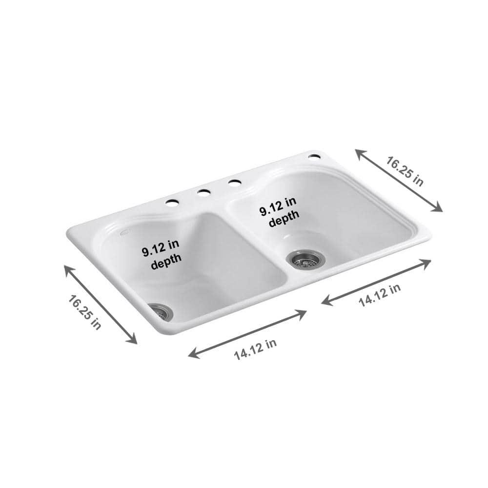 Hartland® 33" L x 22" W x 9-5/8" Double Basin Drop-In Kitchen Sink