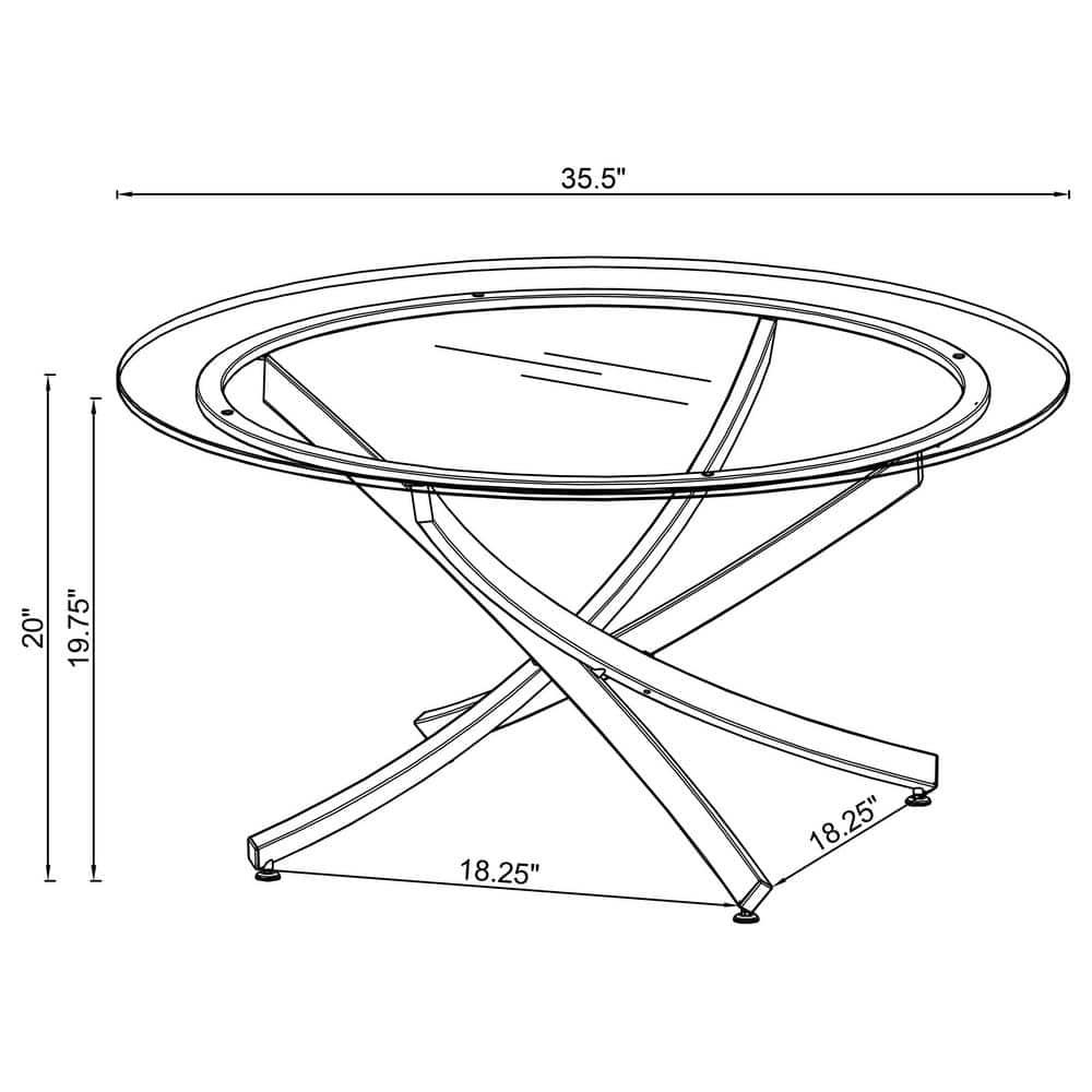 Transitional 35.5'' Round Silver Metal and Black Glass Coffee Table