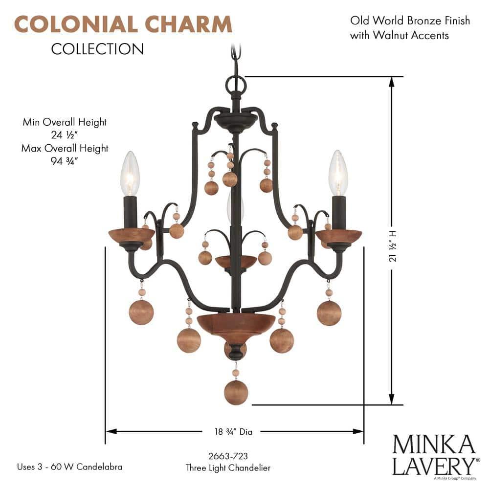 Minka Lavery - Colonial Charm - 3 Light Chandelier-21.5 Inches Tall and 18.75