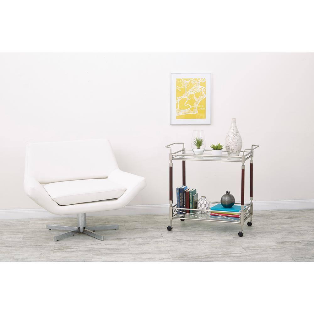 Melrose Serving Cart Antique Brass - OSP Home Furnishings: Mid-Century Glass Top, Metal Frame with Casters