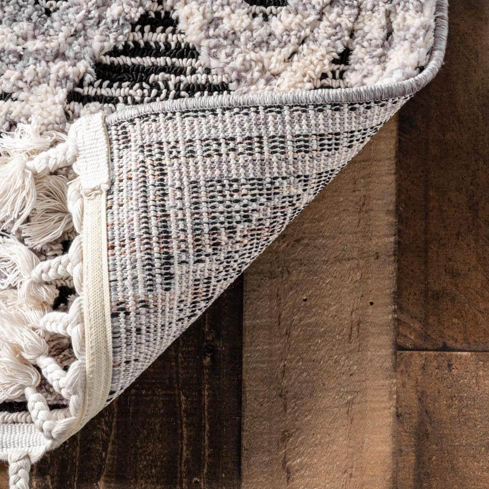 Nuloom 7x9 Ansley Moroccan Tassel Indoor Area Rug, Grey, High-Low Textured Bohemian Design, Plush High Pile, Stain Resistant, Bedroom, Living Room