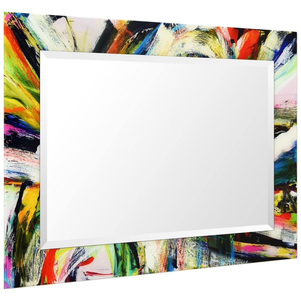 Empire Art Direct Rock Star Rectangular Beveled Mirror on Free Floating Printed Tempered Art Glass, 40" x 30" x 0.4" each, Ready to Hang