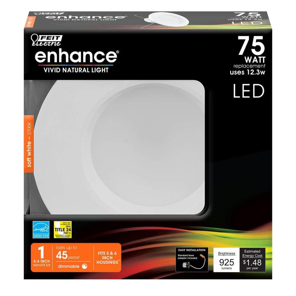 Feit Electric Enhance 5-6 in. Trim LED 10.2W (75W Eq.) 925 Lumens 2700K White Recessed Light