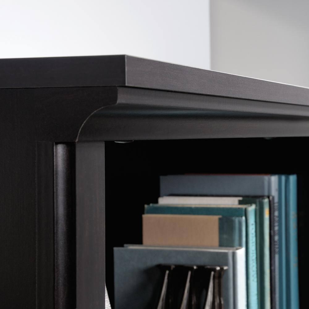 Sauder 70" 5 Shelf Bookcase with Doors Black: Mid-Century Modern, MDF Frame, Vertical Storage