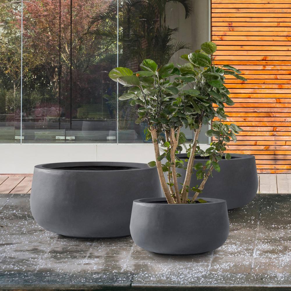 Rosemead Home & Garden 3pc Kante Concrete Outdoor Planter Pots Black 19.6"x19.6"x19.6"