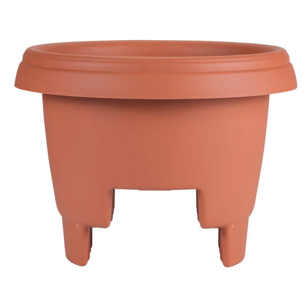 Bloem 12-in Resin Round Deck Rail Round Planter - Terra Cotta Color