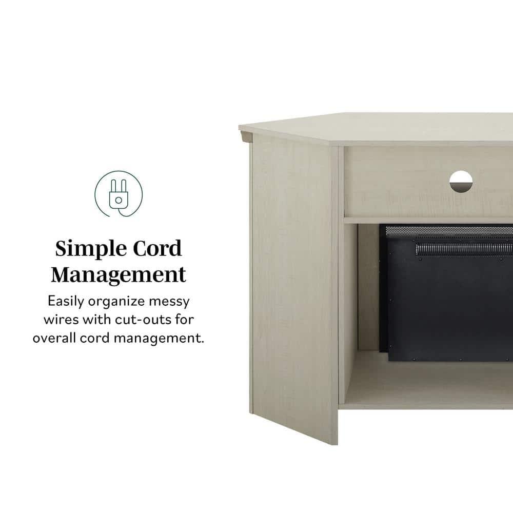 Elegant White Oak 48" Corner Media TV Stand with Electric Fireplace