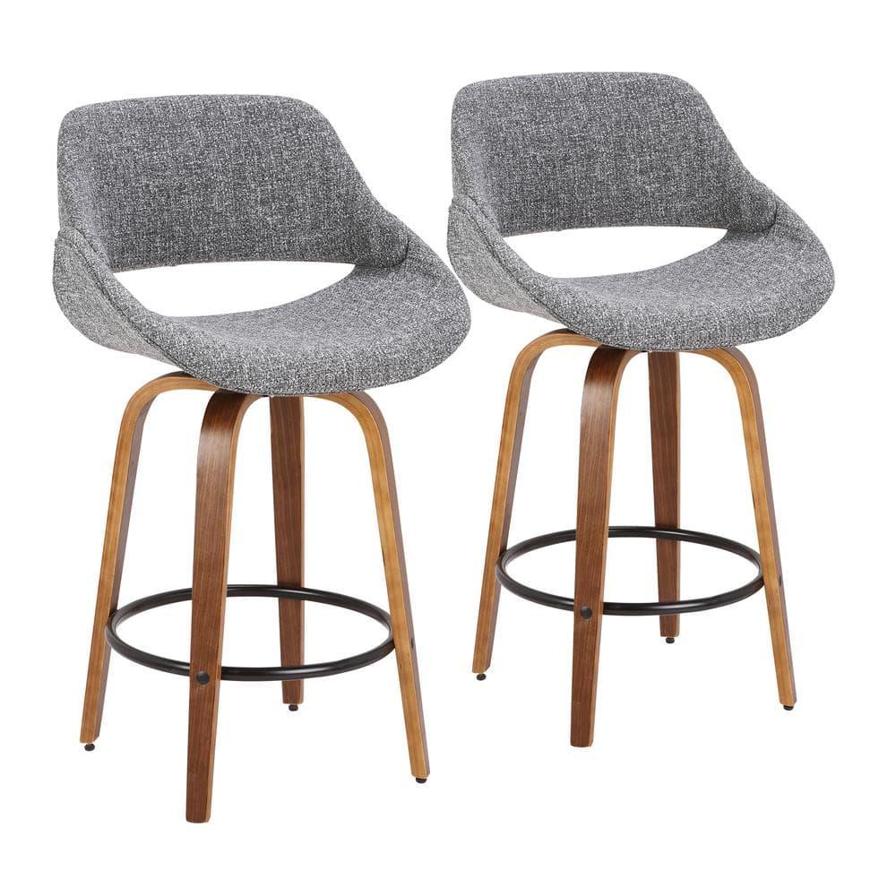 Set of 2 Fabrico Mid-Century Modern Counter Height Barstools: Walnut Legs, Polyester Upholstery - LumiSource