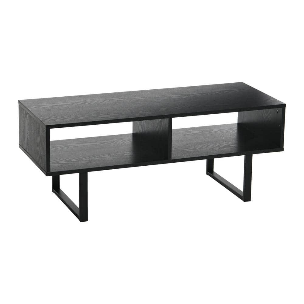 Household Essentials Jamestown TV Stand Coffee Table with Rectangular Storage Compartments Black Oak Wood Grain and Black Metal