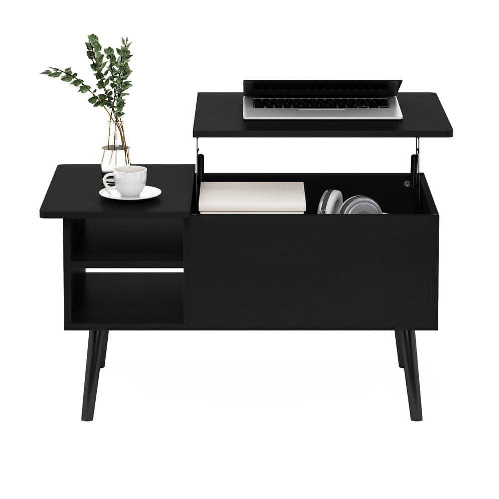 Furinno 35.2" Lift Top Coffee Table Multifunctional Accent Table w/Hidden Compartment and Side Open Storage Shelf Living Room Furniture,Americano