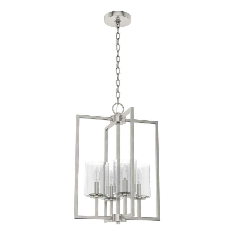 Hunter - Kerrison 4-light Brushed Nickel, Medium Size Pendant Light, Dimmable, Rectangle Shaped, for Bedrooms, Dining, Living Rooms - 19539