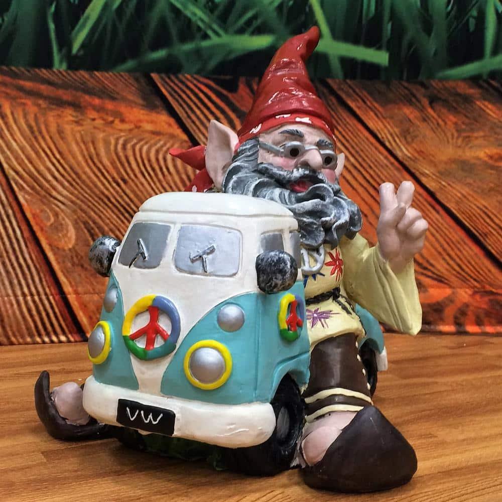 HomeStyles Nowaday Gnome Hippie Jerry "Peace Man" on VW Bus Garden Statue