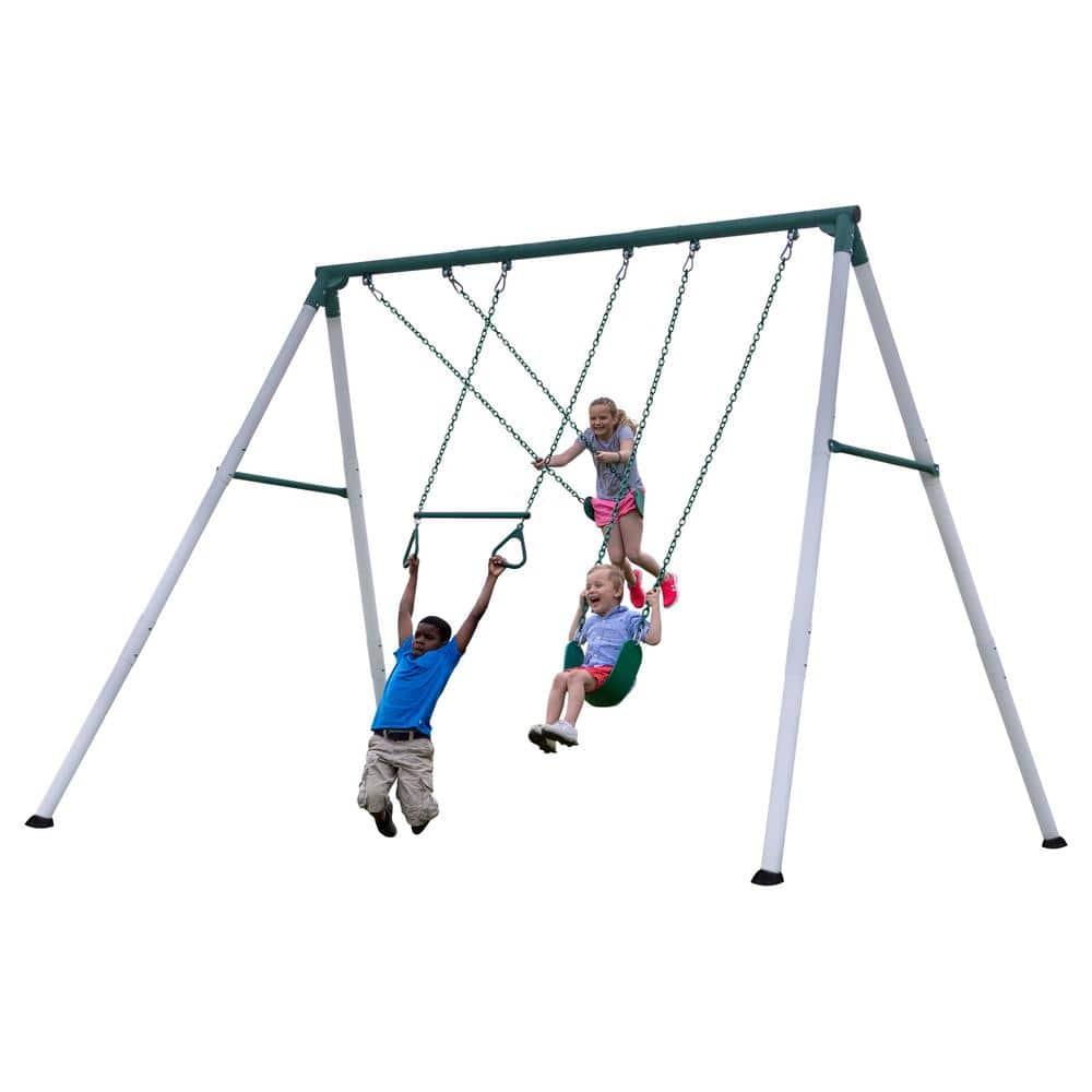 Backyard Discovery Big Brutus Galvanized Steel Swing Set, 2 Belt Swings, 1 Trapeze Bar