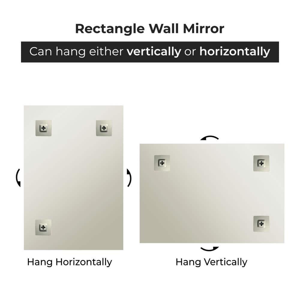 36"X48" inch Clear Rectangle Beveled Polish Frameless Wall Mirror with Hooks