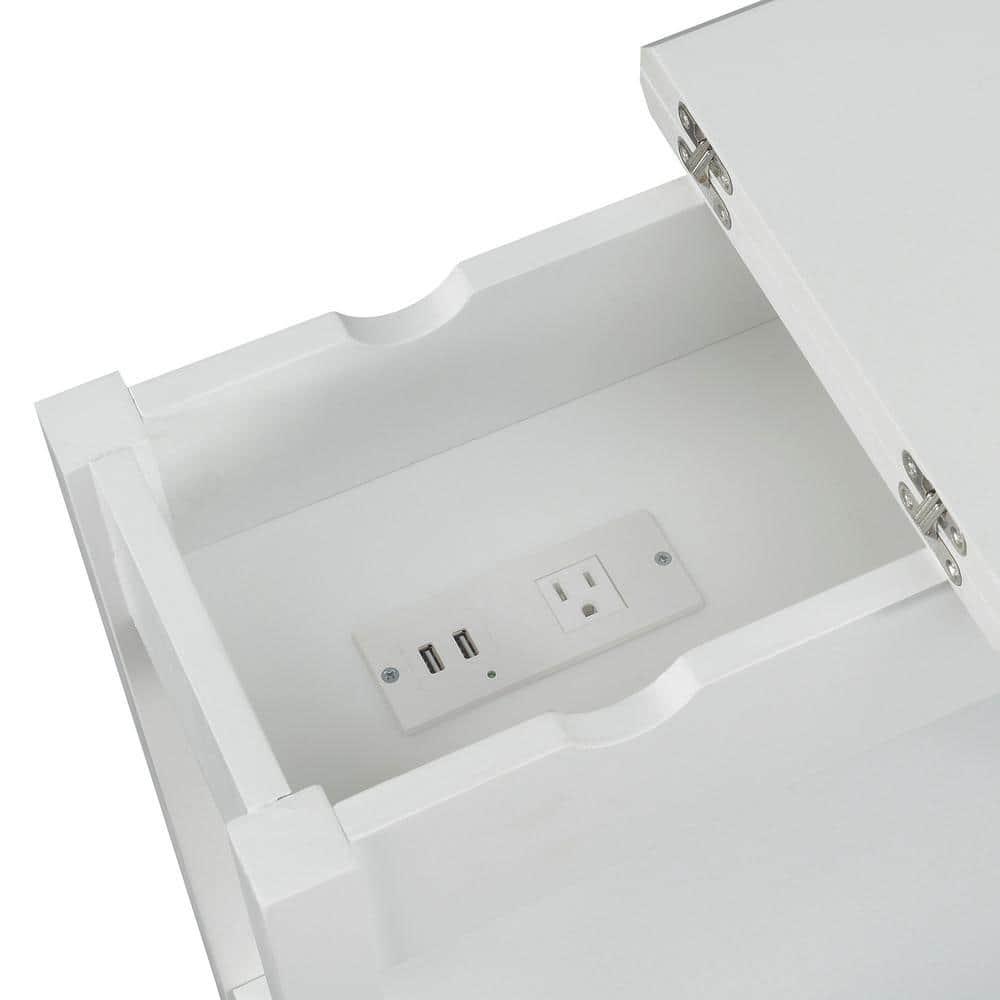Convenience Concepts American Heritage Flip Top End Table with Charging Station and Shelf, White