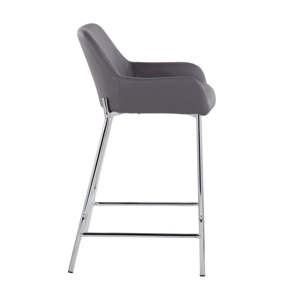 Set of 2 Daniella Metal Polyester Counter Height Barstools Chrome/Gray - LumiSource: Upholstered, Steel Frame, Fixed Height