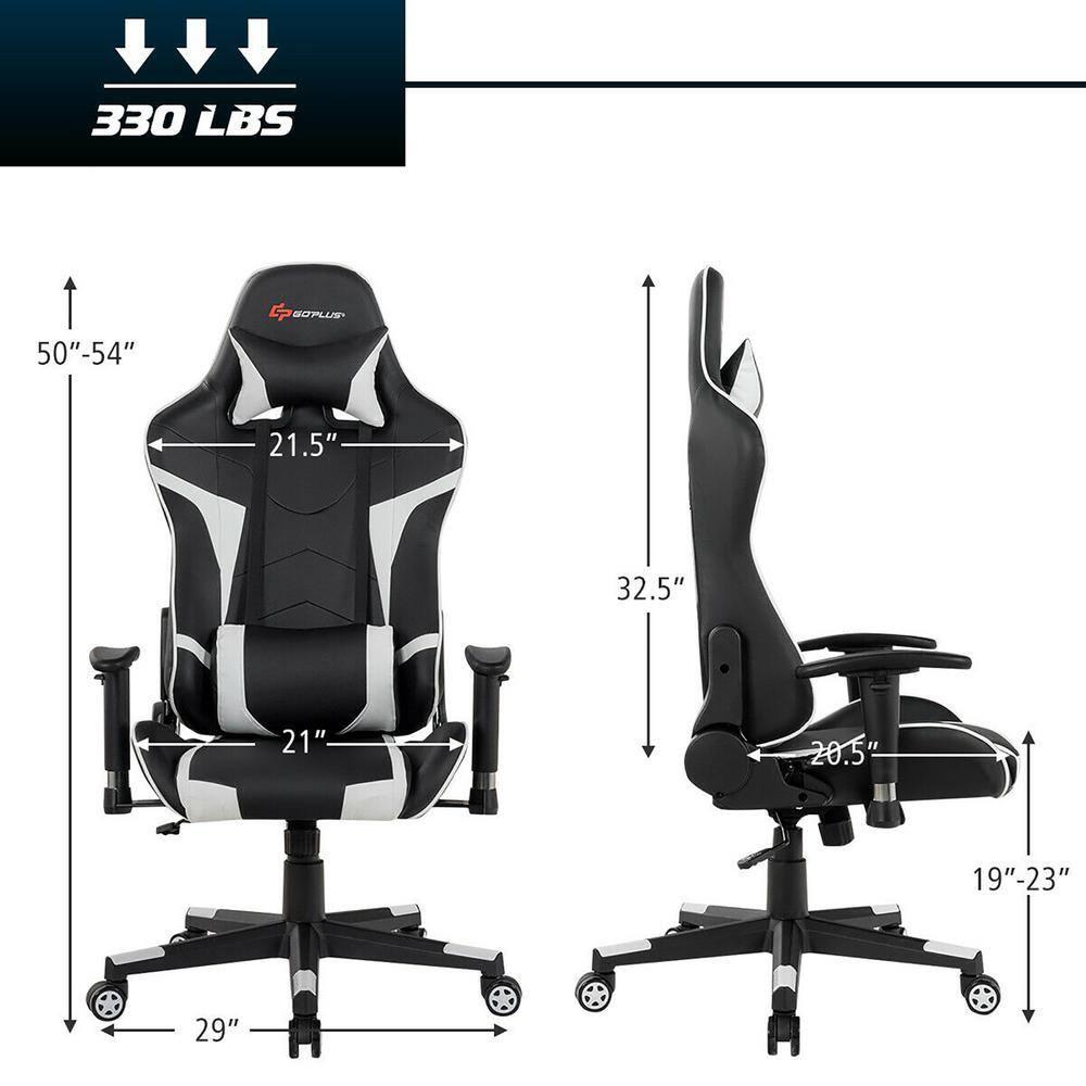 Costway Massage Gaming Chair Racing Computer Swivel Chair with Headrest & Lumbar Support White