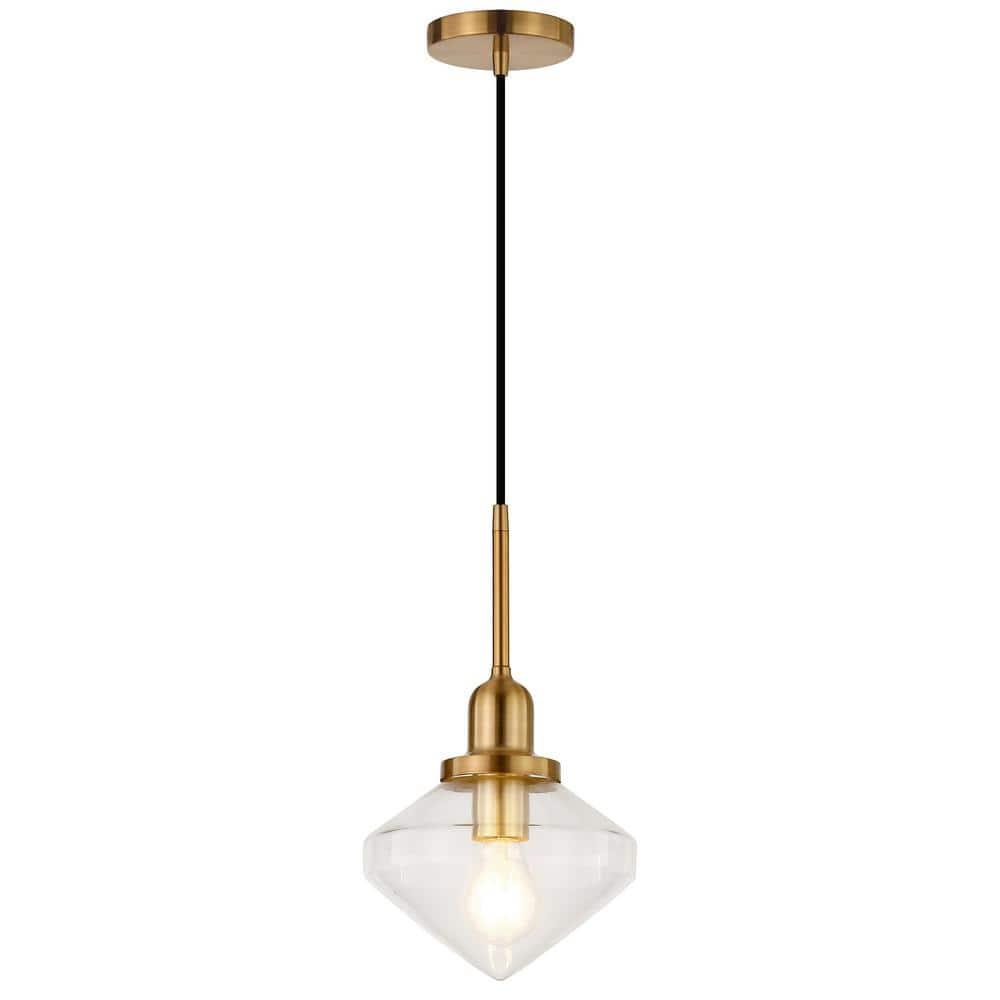 Evelyn&Zoe 8" Brass Metal/Glass Pendant