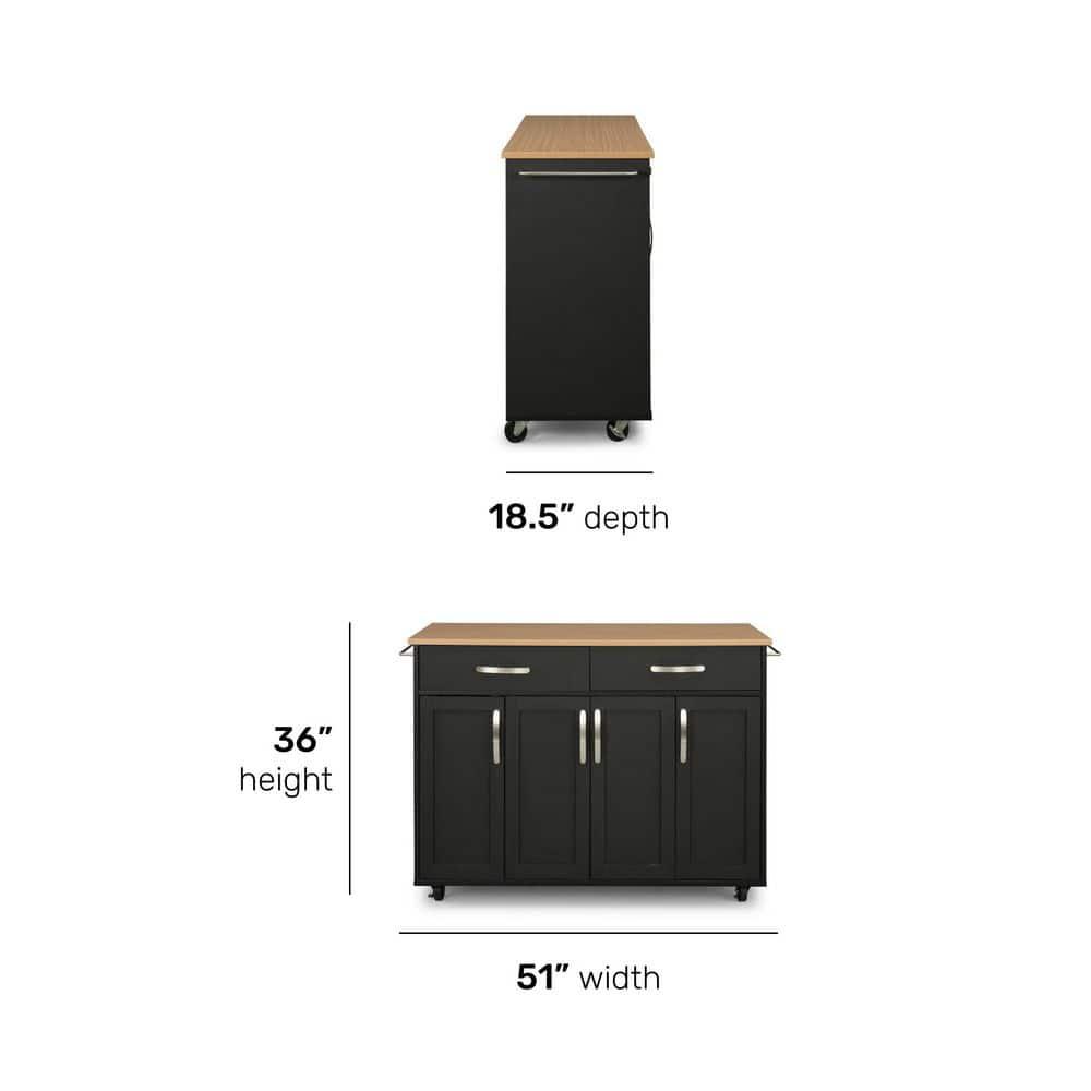 Homestyles Storage Plus Wood Kitchen Cart in Black