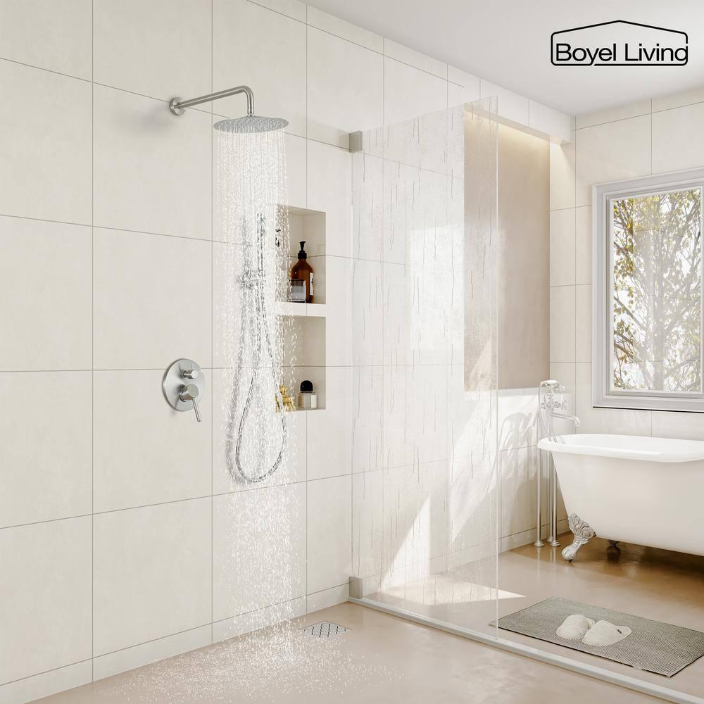 Pressure-Balanced Complete Shower System with 10-Inch Rain Shower Head, Handheld, Rough-in Valve