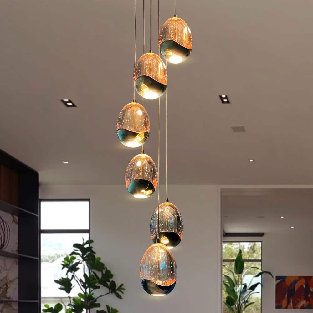 VONN Lighting Venezia 7-Light Pendant Height Adjustable ETL Certified LED Teardrop Chandelier, Globe Glass Shades