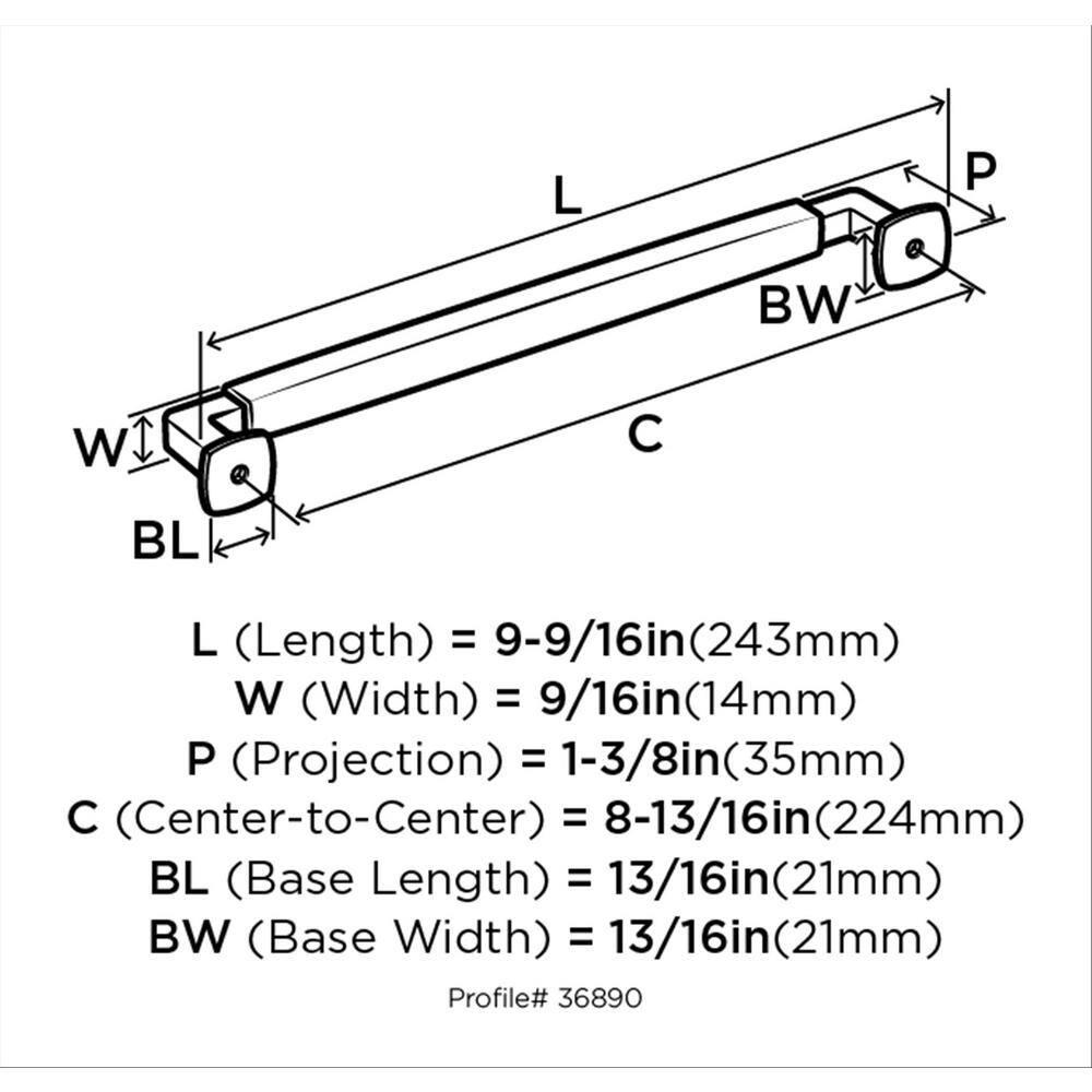 Amerock Stature 8-13/16 inch (224mm) Center-to-Center Satin Nickel Cabinet Pull