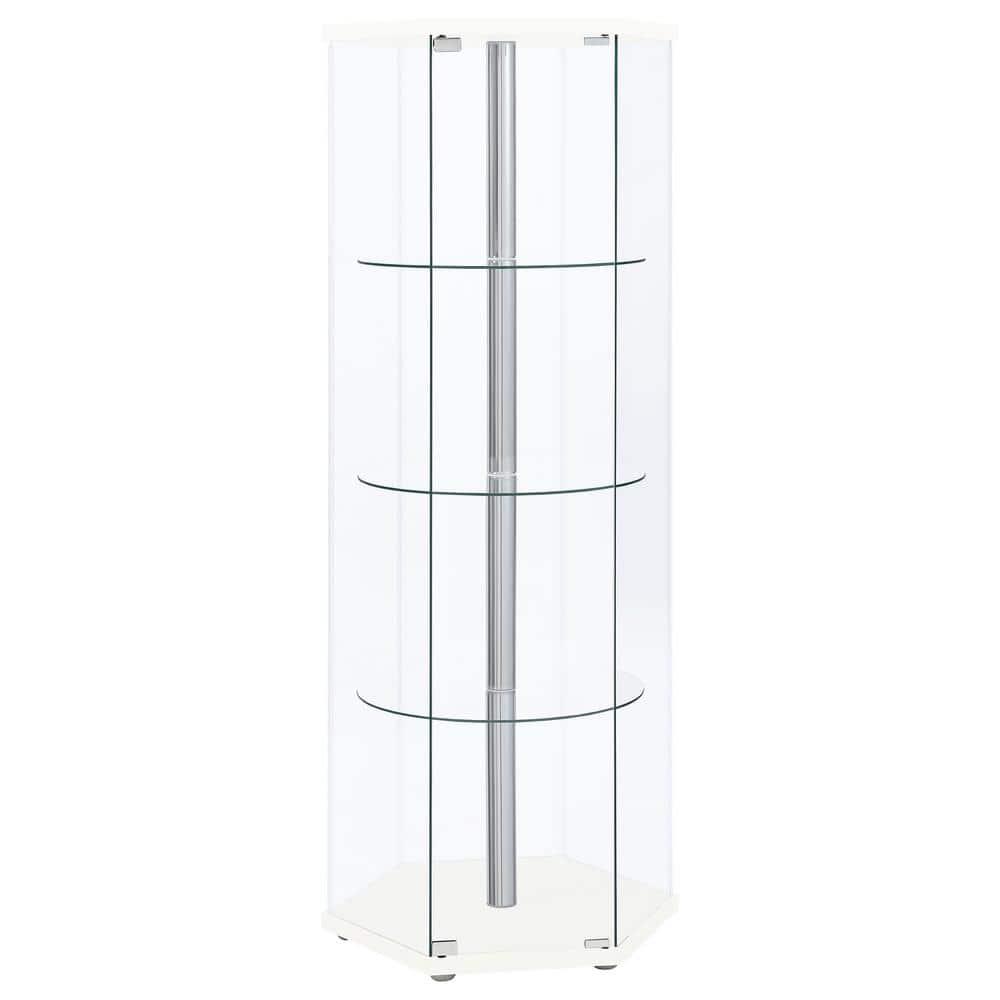 Coaster Zahavah Modern 4 Shelf Hexagon Shaped Glass Curio Cabinet White/Clear