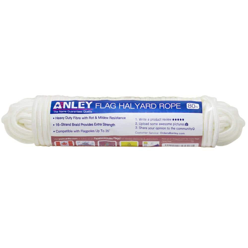 Anley 50 Ft Flag Halyard Rope (1/4 In), Suitable for Climbing, Swing, Camping Tent, Clothesline and Boats - Double Braided, Compatible with Flagpoles Up To 25 Feet (White)