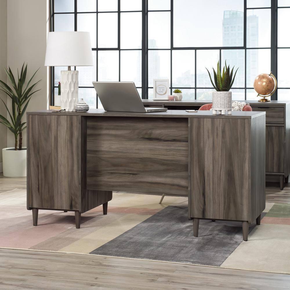 Jet Acacia Executive Desk with Drawer and Keyboard Tray