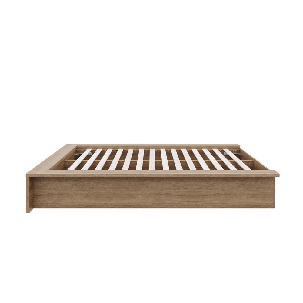 Nexera Full James Platform Bed Brown Oak: Modern Unupholstered Particle Board Frame, No Box Spring Needed