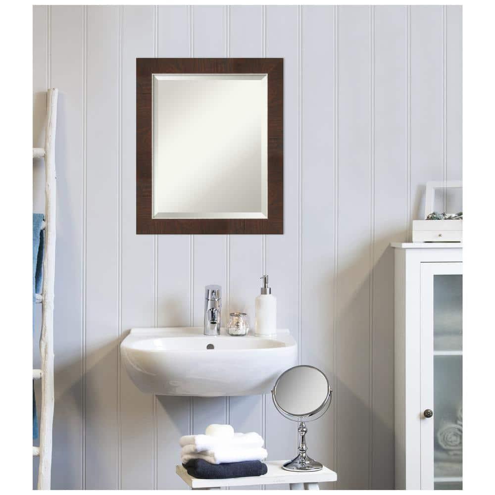 Amanti Art Beveled Bathroom Wall Mirror - Wildwood Brown Frame Wildwood Brown Narrow Outer Size: 19 x 23 in