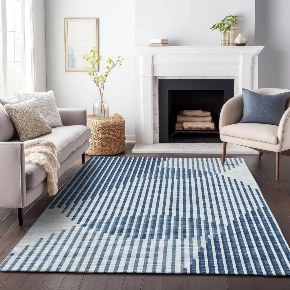 Addison Blue Rectangular Washable Synthetic Area Rug 10' x 14'