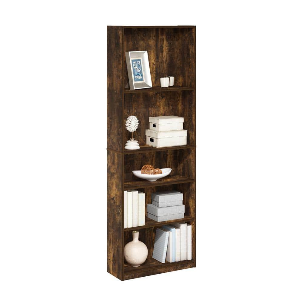 Furinno Simply Design 5-Tier Corner Bookshelf Open Multipurpose Bookcase Display Rack Cabinet with Adjustable Shelves,Amber Pine