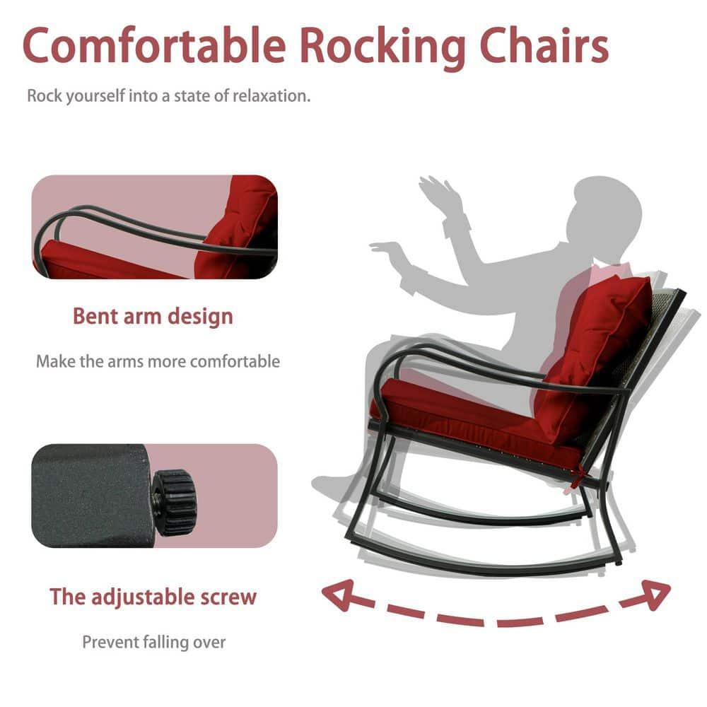 Mercury Row® Preciado 3 Piece Outdoor Patio Set With Cushions-Rocking Chair for Balcony, Lawn and Porch