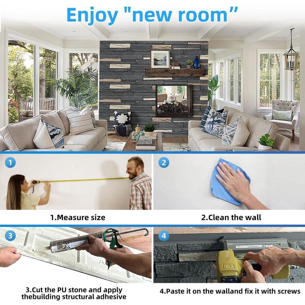 HOMEIBRO Faux Stone Wall Covering Panels for Interior and Exterior Decor Panels in Roman Brown Stone (6 pack)