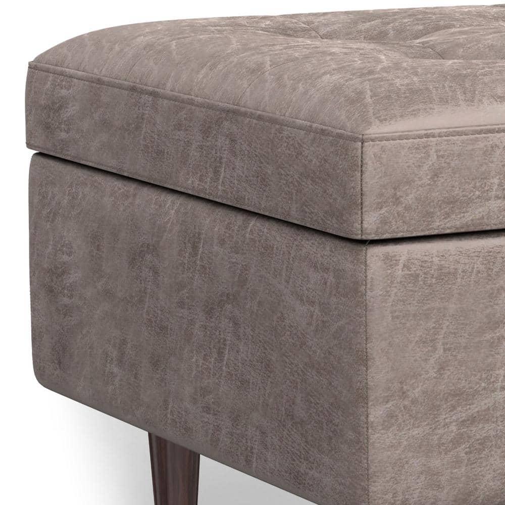 Simpli Home Shay 34"W Upholstered Coffee Table Storage Ottoman with Lift Top and Tufted Detailing