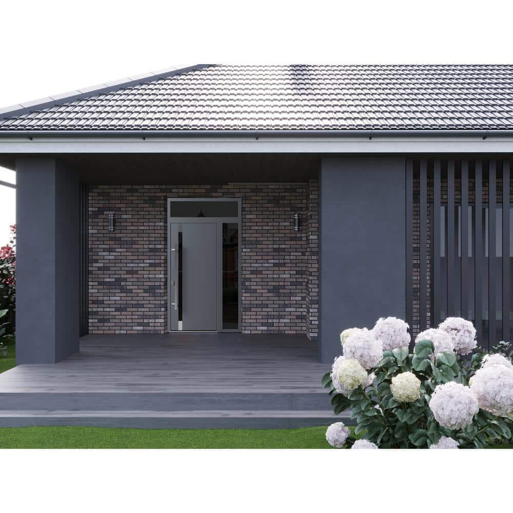 Front Exterior Prehung Steel Door / Ronex 1011 Grey / Stainless Inserts Entry Metal Modern Painted