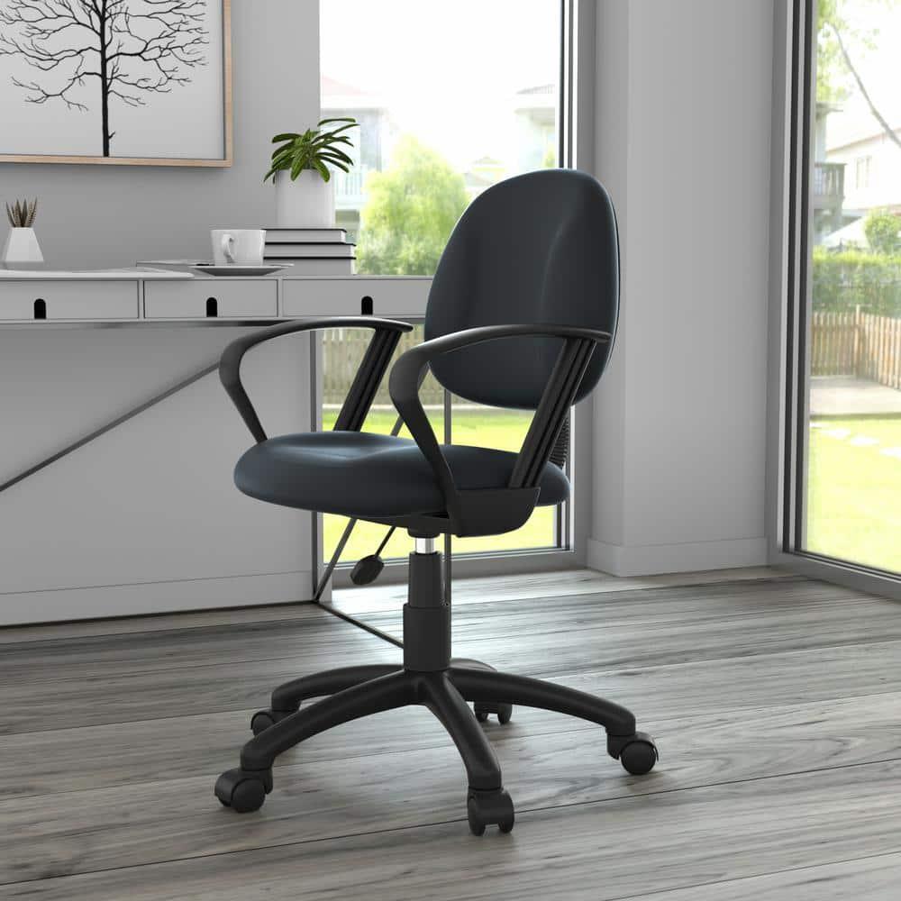 Posture Chair with Loop Arms Black - Boss Office Products: LeatherPlus, Lumbar Support, Adjustable Height