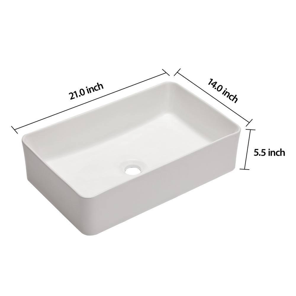 21"X14" White Ceramic Rectangular Vessel Bathroom Sink