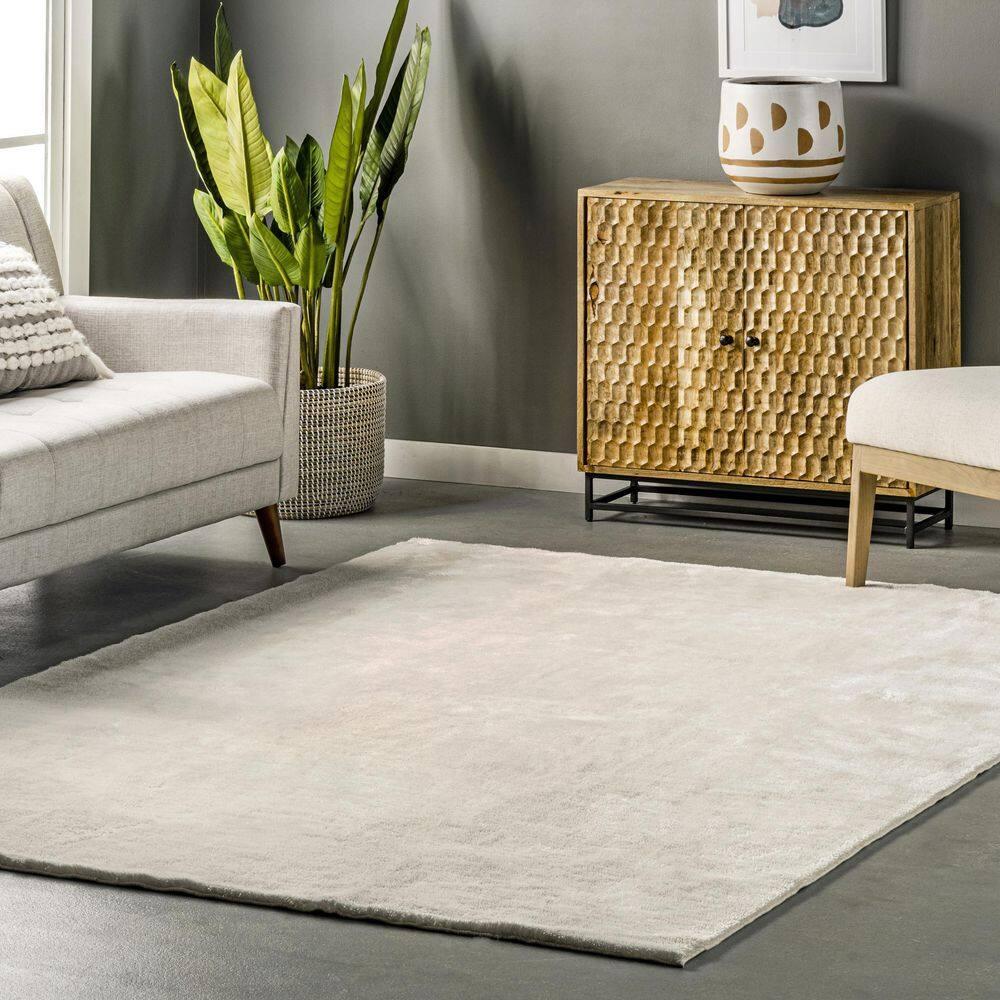nuLOOM 4' Square Cozy Plush SuperiorWash Area Rug, Machine Washable, Non-Slip, Soft Fluffy Shag Carpet for Living Room Bedroom Nursery, Loni Off-white