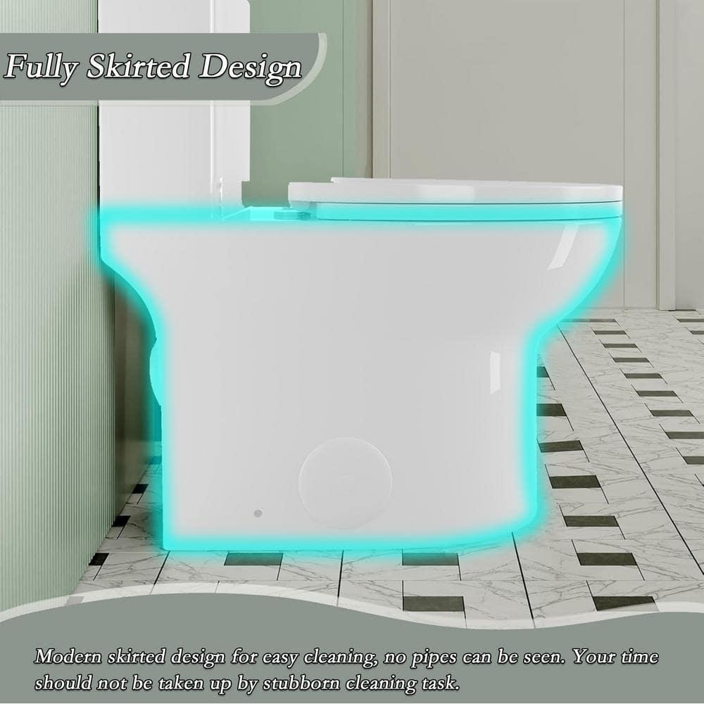 1.1/1.6 GPF Elongated Comfort Height Floor Mounted One-Piece Toilet, CUPC Certified, Watersense Cetified, Ceramic, White Color, Soft Close Seat T039WT