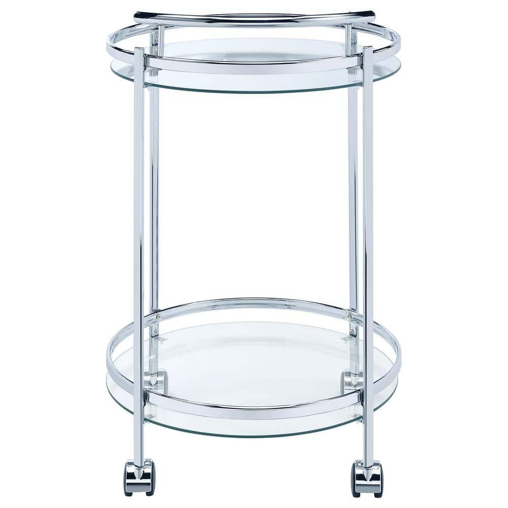 Coaster Chrissy Modern 2 Tier Round Glass Bar Cart Chrome