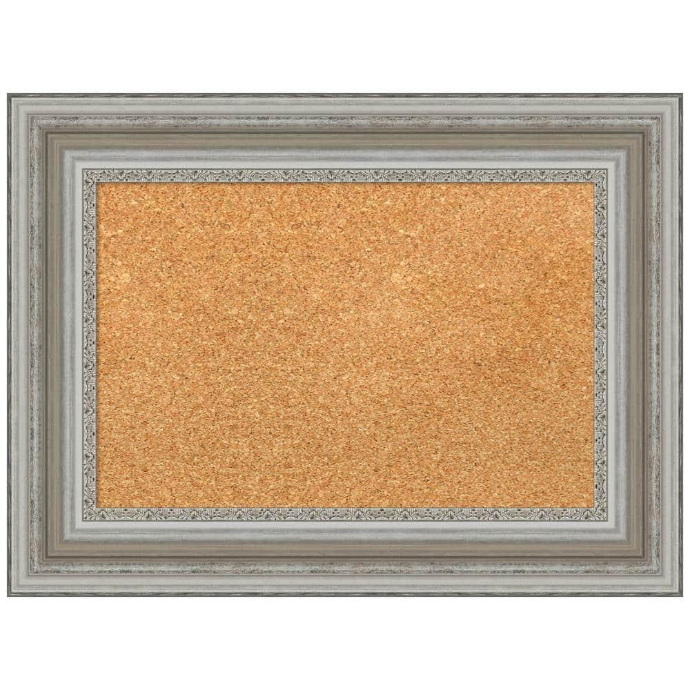 Amanti Art Natural Cork Board Framed Parlor Silver Bulletin Board 24 in. x 18 in.