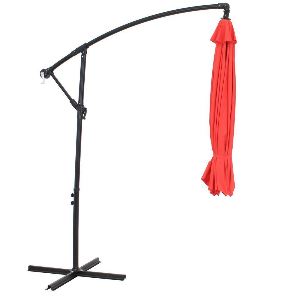 Sunnydaze Outdoor Steel Cantilever Offset Patio Umbrella with Air Vent, Crank, and Base - 9' - Cherry