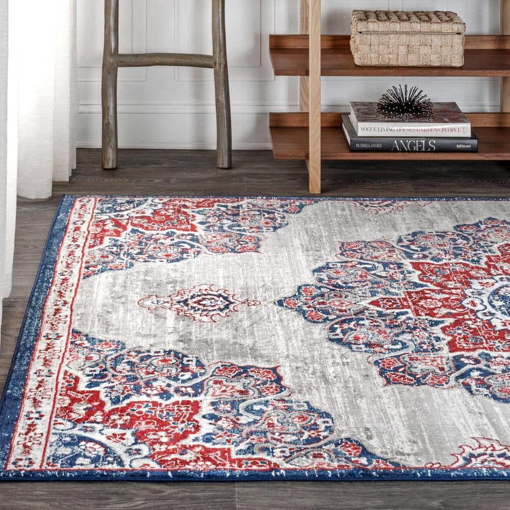 4'x6' Modern Persian Vintage Moroccan Medallion Area Rug, Navy/Red - JONATHAN Y