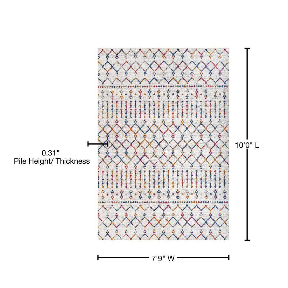 8'x10' Moroccan HYPE Boho Vintage Diamond Area Rug, Cream/Multi - JONATHAN Y