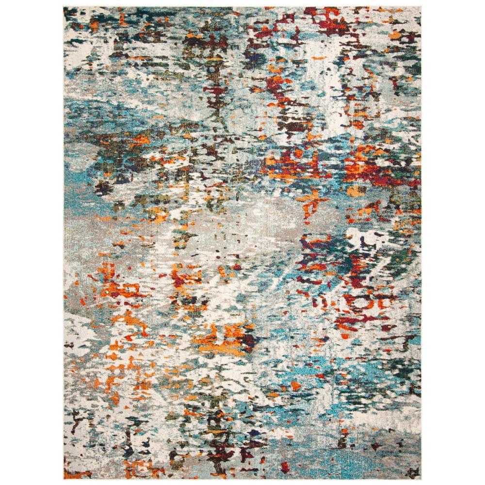 SAFAVIEH Madison Flowers Vintage Abstract Area Rug, Grey/Blue, 9' x 12'