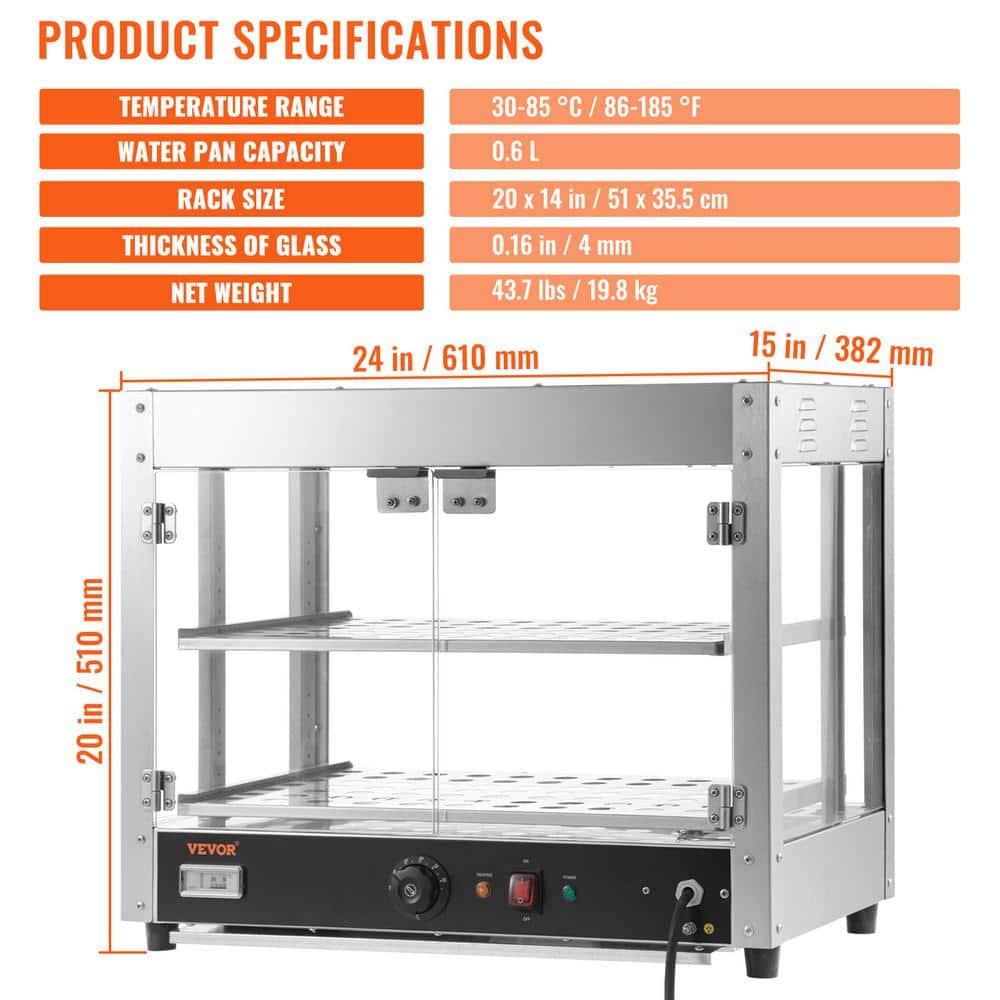 VEVOR 2-Tier Commercial Food Warmer Display - Countertop Pizza Cabinet with Light