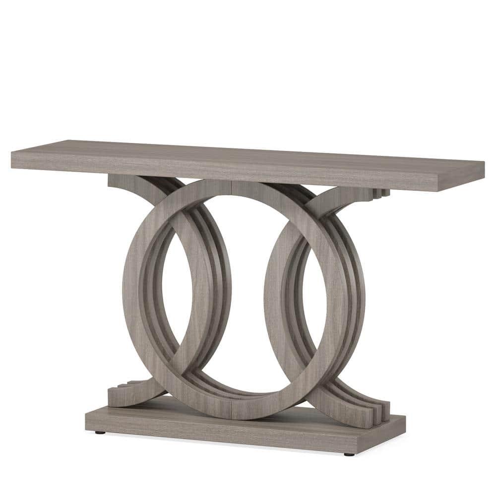 Gray 55" Geometric Base Wooden Console Table with Storage